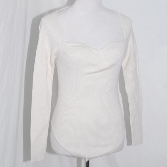 white birch Tops - Bodysuit Thick Warm EUC Winter White Birch Womens Medium Ribbed Cream Bodycon